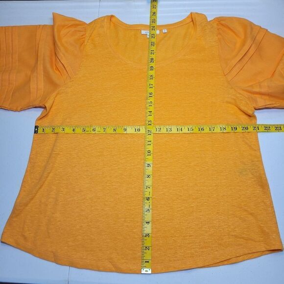 Chico's Linen Tangerine Orange Puff Lantern Sleeve Top Women's Large - Picture 9 of 10
